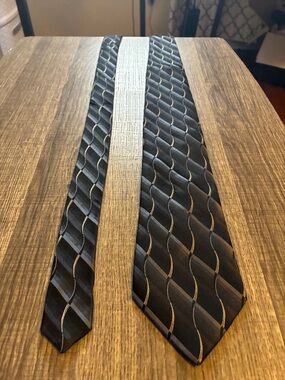 Stafford Black Tie with Subtle Gold Wave Pattern